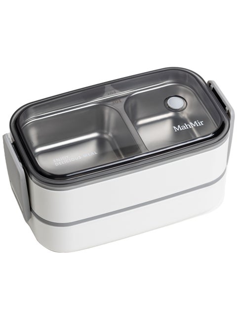 Stainless Steel Lunch Box - Insulated Bento Box Multifunctional-Containers Lunch Box Containers with 2 Compartments & Tableware(304 stainless steel 2 compartments lunch box by MahMir (White)