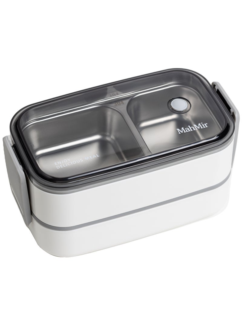 MahMir - Stainless Steel Lunch Box - Insulated Bento Box Multifunctional-Containers Lunch Box Containers with 2 Compartments & Tableware(304 stainless steel 2 compartments lunch box by MahMir (White) - Image 1