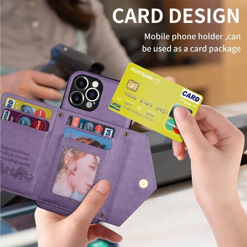 woobles Triangle Crossbody Zipper Wallet Card Leather Case Suitable for iPhone 11/12/13 Pro Max + Free Lanyard (Purple,for iPhone13Pro) Purple for iPhone13Pro - Image 3