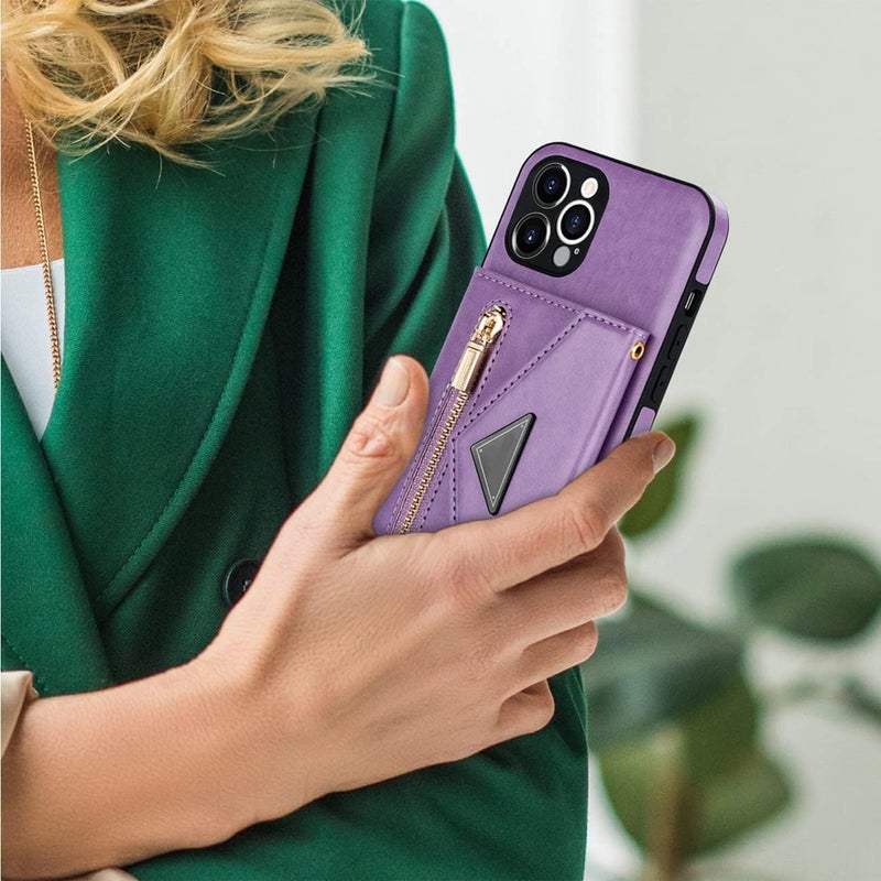 woobles Triangle Crossbody Zipper Wallet Card Leather Case Suitable for iPhone 11/12/13 Pro Max + Free Lanyard (Purple,for iPhone13Pro) Purple for iPhone13Pro - Image 5