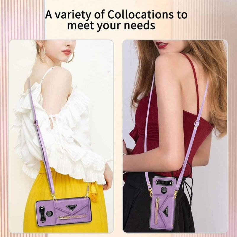 woobles Triangle Crossbody Zipper Wallet Card Leather Case Suitable for iPhone 11/12/13 Pro Max + Free Lanyard (Purple,for iPhone13Pro) Purple for iPhone13Pro - Image 2