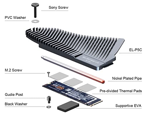 ElecGear PS5 NVMe SSD Heatsink, EL-P5C Heat Pipe + Solid Aluminum Cooler for PlayStation 5 Internal PCIe M.2 NVMe 4.0 Gen4 Memory, Re-Designed SSD Mounting Post Kit - (Not for Slim/Pro) - Image 5