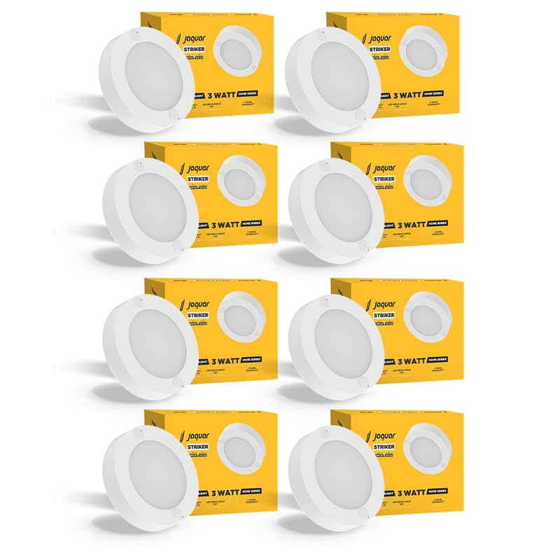 Jaquar 3W Striker Mini Round Surface Ceiling/Downlight | No False Ceiling Required | Surface Ceiling Light for Cabinet, Wardrobe, Office Space | Warm White(Pack 8) - Image 1