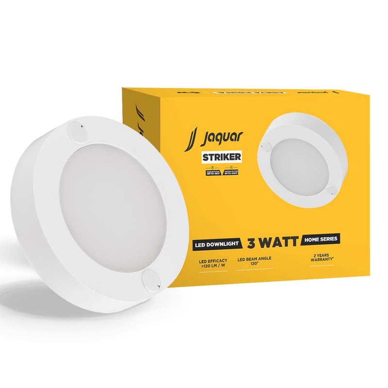 Jaquar 3W Striker Mini Round Surface Ceiling/Downlight | No False Ceiling Required | Surface Ceiling Light for Cabinet, Wardrobe, Office Space | Warm White(Pack 8) - Image 2