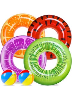 FindUWill 6 Pack Pool Floats Kids, Pool Swim Tubes Rings(4 Pack) - 4Pcs Inflatable Big Floaties Beach Swimming Toys With 2Pcs Beach Balls For Adults Raft Floaties Toddlers  - Image 1