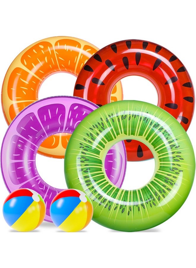 FindUWill 6 Pack Pool Floats Kids, Pool Swim Tubes Rings(4 Pack) - 4Pcs Inflatable Big Floaties Beach Swimming Toys With 2Pcs Beach Balls For Adults Raft Floaties Toddlers - Image 1