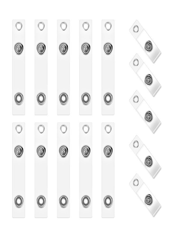 salbsever 15 Pcs ID Badge Clip Clear ID Badge Holder Straps with Snap PVC Transparent Vinyl Badge Holder Replacement Badge Clips for Card Holder with Snap and Eyelet for Name Tags Lanyards Keychains - Image 1