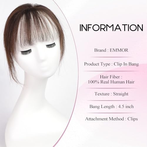 EMMOR Clip in Bangs 100 Human Hair Bangs with 3 Nonslip Clips 360Cover Top HairPieces with 5 inch Wispy Fringes for enhancing Womens Facial FeaturesNatural Brown - Image 3