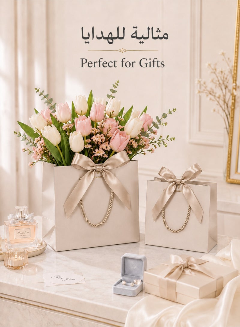 CHU DAI 2 Piece Gift Bag Set With Satin Bow And Rope Handles, Elegant Paper Gift Bags For Flowers, Birthday, Wedding, Party, Baby Shower And Gift Packaging - Image 4