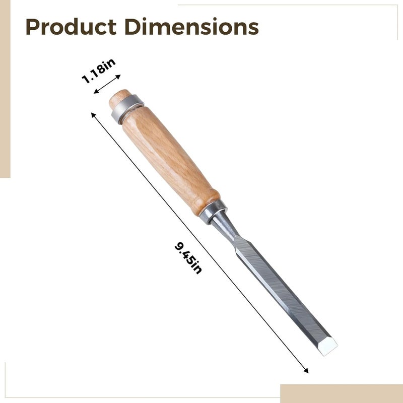 German-Style Flat Chisel with Beech Wood Handle, 12 Mm Woodworking Chisel, Chrome Vanadium Steel, 0.47 in / 12 Mm, Professional Mortise Chisel for Wood Carving - Image 3