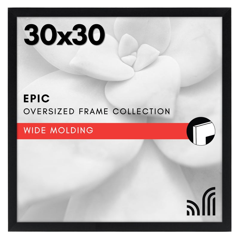 Americanflat 30x30 Picture Frame with Polished Plexiglass  Epic Collection  Square Picture Frame with Engineered Wood  Wide Photo Frames for Wall display  Black