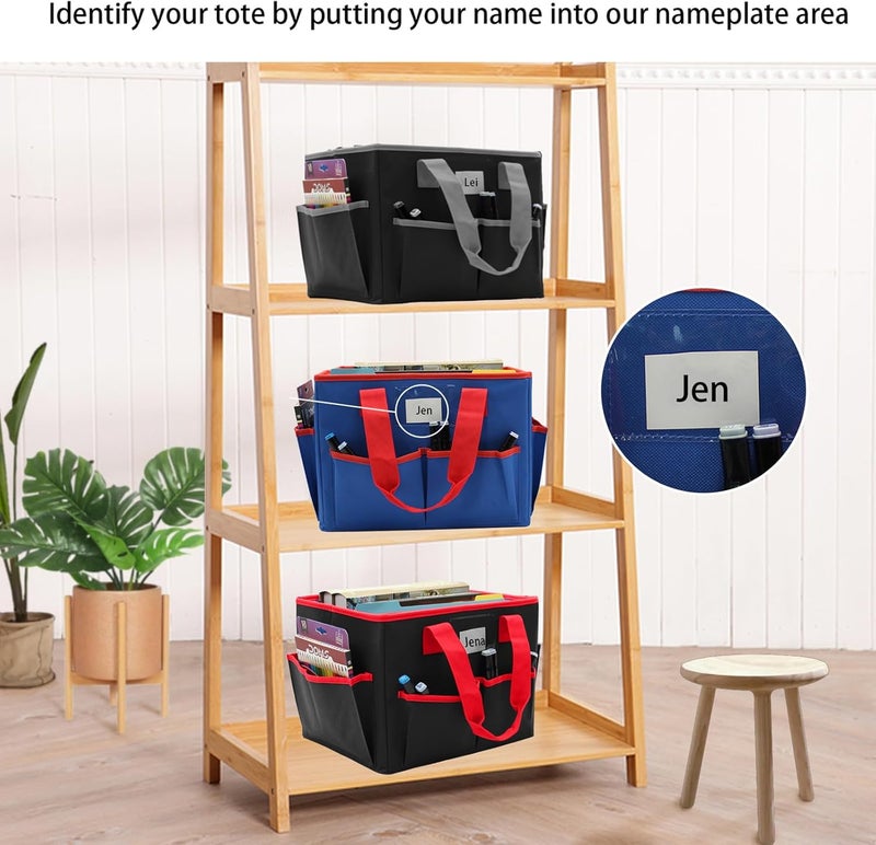 Cupohus Extra Large Art Organizer Craft Storage Tote Bag with Pockets and Hadles, Oxford Fabric Carrying Caddy for Teacher, Officer, Artist, Students, Traveler, and more – Black with Red Edge - Image 2