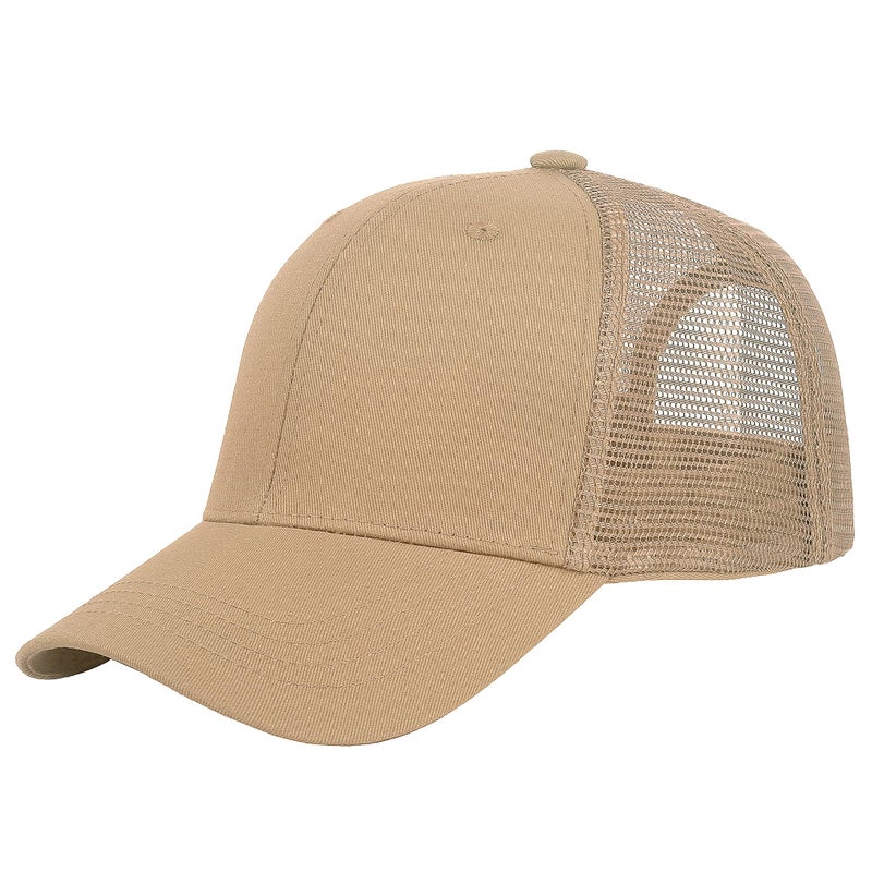 Falari Trucker Hat Baseball Cap Structured Plain Design 6 Panel, Adjustable Size - Khaki - Image 1