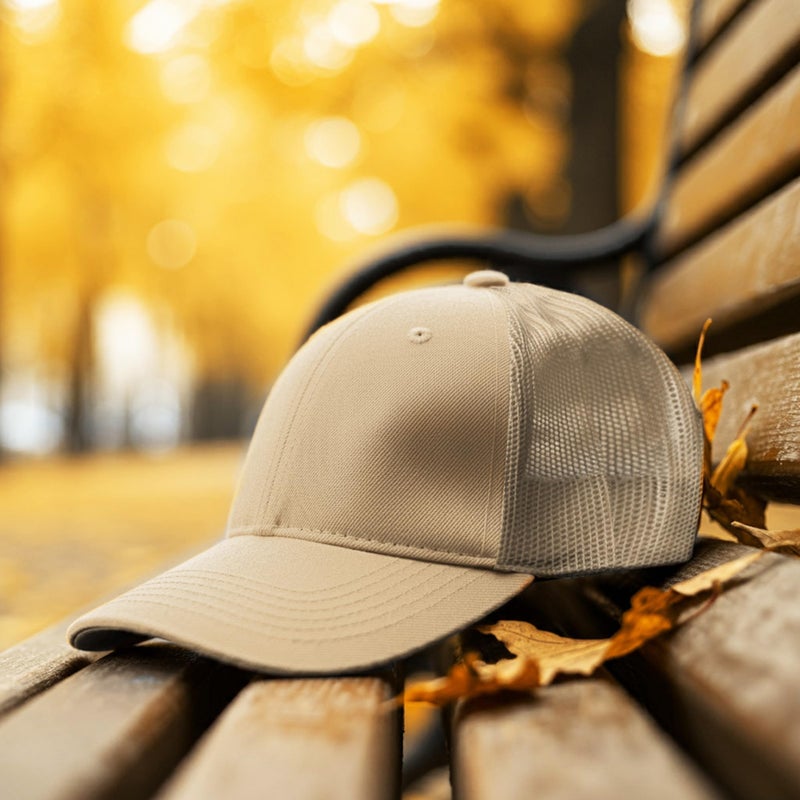 Falari Trucker Hat Baseball Cap Structured Plain Design 6 Panel, Adjustable Size - Khaki - Image 3