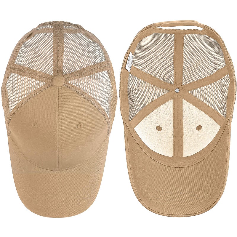 Falari Trucker Hat Baseball Cap Structured Plain Design 6 Panel, Adjustable Size - Khaki - Image 4