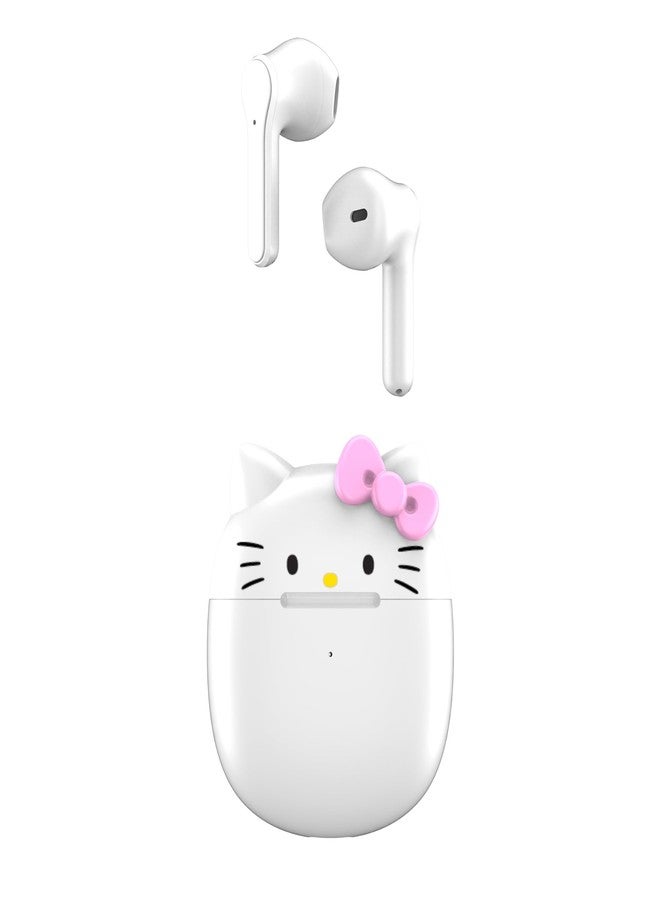 Hello Kitty سماعات أذن بلوتوث لاسلكية هالو كيتي مع علبة شحن - ميكروفون مدمج، اقتران سهل، تصميم هالو كيتي الجذاب، أبيض ووردي، مثالية للأطفال والمراهقين ومعجبي هالو كيتي - Image 1