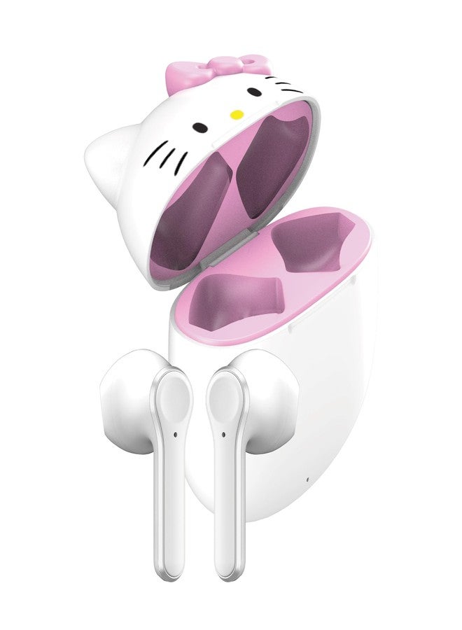 Hello Kitty سماعات أذن بلوتوث لاسلكية هالو كيتي مع علبة شحن - ميكروفون مدمج، اقتران سهل، تصميم هالو كيتي الجذاب، أبيض ووردي، مثالية للأطفال والمراهقين ومعجبي هالو كيتي - Image 2