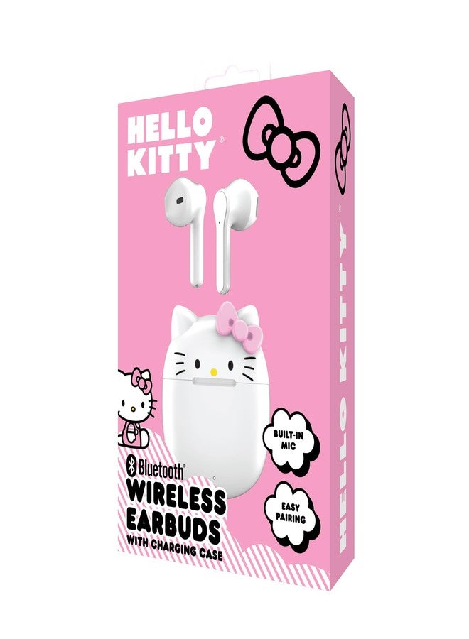 Hello Kitty سماعات أذن بلوتوث لاسلكية هالو كيتي مع علبة شحن - ميكروفون مدمج، اقتران سهل، تصميم هالو كيتي الجذاب، أبيض ووردي، مثالية للأطفال والمراهقين ومعجبي هالو كيتي - Image 3