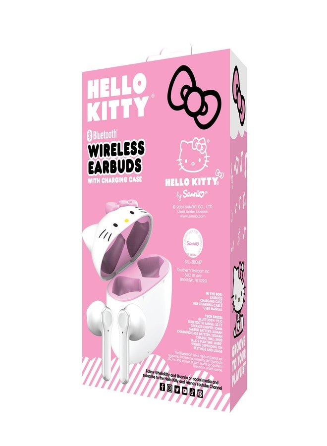 Hello Kitty سماعات أذن بلوتوث لاسلكية هالو كيتي مع علبة شحن - ميكروفون مدمج، اقتران سهل، تصميم هالو كيتي الجذاب، أبيض ووردي، مثالية للأطفال والمراهقين ومعجبي هالو كيتي - Image 4