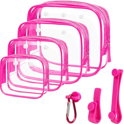 LETGO 4 Pack Clear Toiletry Bags, Portable Travel Makeup Pouch with Zipper, TSA Approved Organizer, Clear Pouch Bags Compatible With Bogg Bag Divider Accessories(Hot Pink) - Image 1