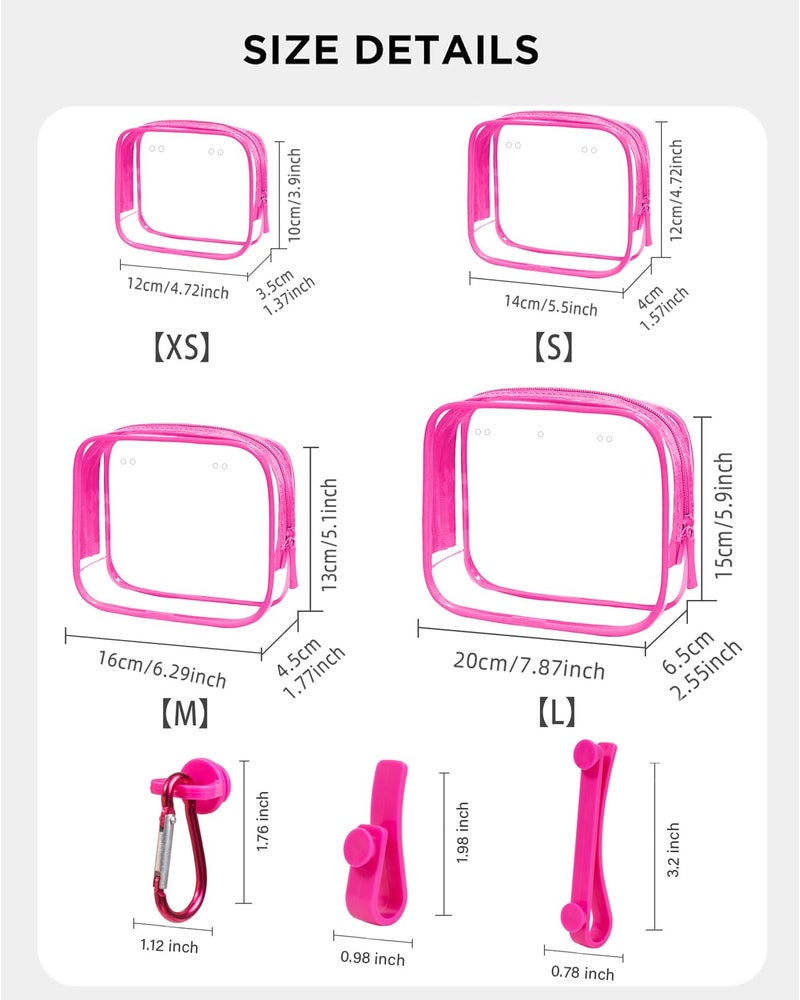 LETGO 4 Pack Clear Toiletry Bags, Portable Travel Makeup Pouch with Zipper, TSA Approved Organizer, Clear Pouch Bags Compatible With Bogg Bag Divider Accessories(Hot Pink) - Image 2