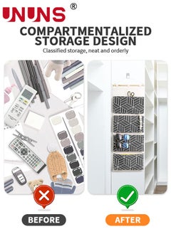 UNUNS Over Door Hanging Storage Bags,Wall Mount Closet Organizer,4 Big Pockets Linen Cotton Fabric Hanging Shelves,Multi-Functional Organizer For Living Room Bedroom Bathroom File Magazine,Black 80x30cm  - Image 2