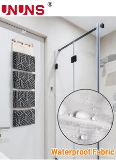 UNUNS Over Door Hanging Storage Bags,Wall Mount Closet Organizer,4 Big Pockets Linen Cotton Fabric Hanging Shelves,Multi-Functional Organizer For Living Room Bedroom Bathroom File Magazine,Black 80x30cm  - Image 5