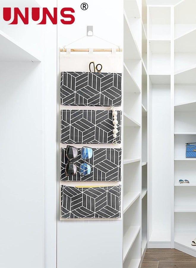 UNUNS Over Door Hanging Storage Bags,Wall Mount Closet Organizer,4 Big Pockets Linen Cotton Fabric Hanging Shelves,Multi-Functional Organizer For Living Room Bedroom Bathroom File Magazine,Black 80x30cm - Image 4