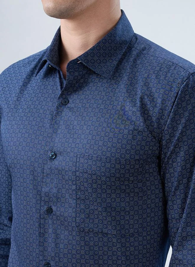 Park Avenue Blue Men Blue Printed Cotton Modern Slim Fit Shirt for Men | Best Price UAE