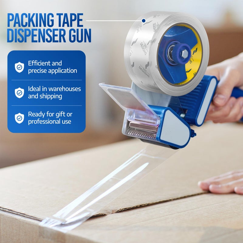 SSCDesigns Tape Gun Packing Shipping Packaging Mailing Dispenser Heavy Duty Clear Refill Sealing Parcel Carton Holder Handheld Cutter Moving Boxes Industrial Office Supplies for 2 Inch Wide, 3 inch Core Tape - Image 3