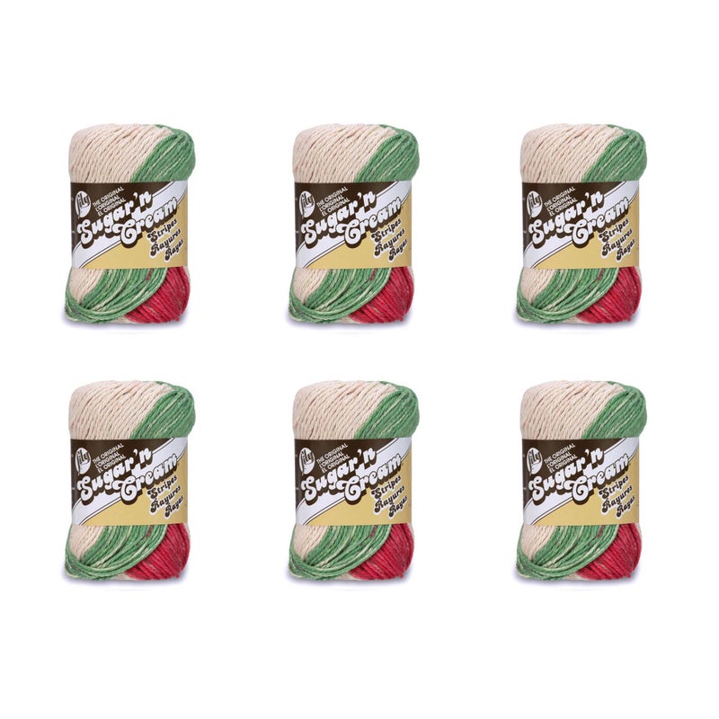 Lily Lily SugarN Cream Holiday Stripes Yarn  6 Pack of 57g2oz  Cotton  4 Medium Worsted  95 Yards  KnittingCrochet 
