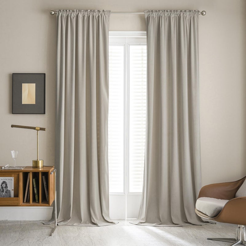 Mumfas Light Taupe Long Stretains Velvet 108 بوصة طويلة 2 لوحات - غرفة غامق الظلام خارج الستار الستار 2 Burg لغرفة النوم غرفة المعيشة 52 من 108 بوصة - Image 2
