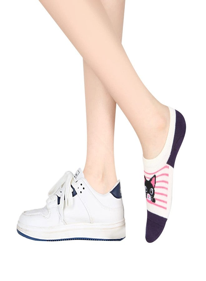 Benefeet Sox Girl Silly Cute Fun No Show Socks Women Non-Slip Cartoon Animal Liner 5 Pack,Cat - Image 5