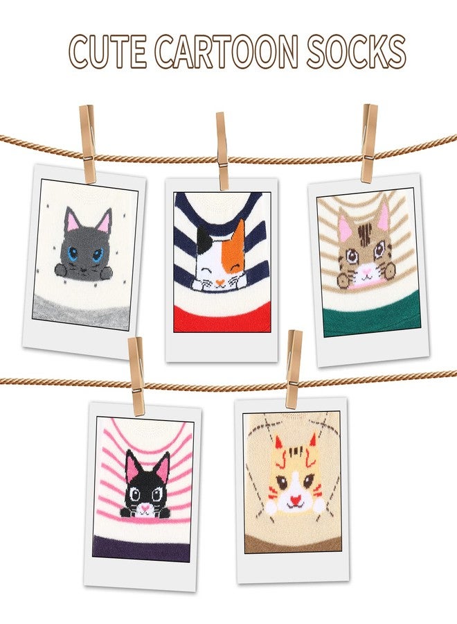 Benefeet Sox Girl Silly Cute Fun No Show Socks Women Non-Slip Cartoon Animal Liner 5 Pack,Cat - Image 2