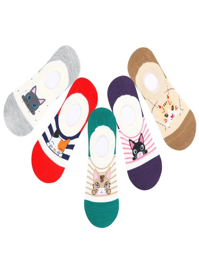 Benefeet Sox Girl Silly Cute Fun No Show Socks Women Non-Slip Cartoon Animal Liner 5 Pack,Cat - Image 3