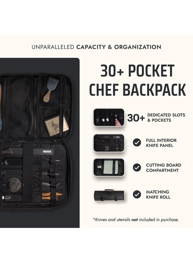 Asaya Chef Knife Backpack with 20 Pocket Knife Roll Bag - Over 30 Pockets for Knives and Kitchen Utensils - Stain Resistant Waxed Nylon - Padded for Extra Protection - Knives Not Included - Image 2
