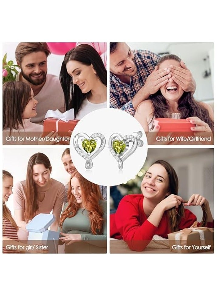 Zifeel Earrings for Women - S925 Sterling Silver Birthstone Heart Studs Earring for Girlfriend, Wife – Anniversary, Birthday ,Valentines Day, Mother’s Day, Gifts Jewellery for Women. - Image 4