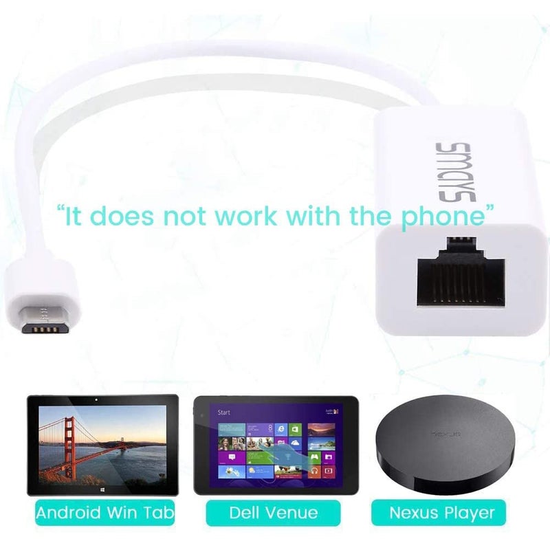 Smays Micro USB to Ethernet Adapter for Android Tablets, Nexus 4/5/7/10, Galaxy Nexus, Dell Venue - Wired LAN - Image 2
