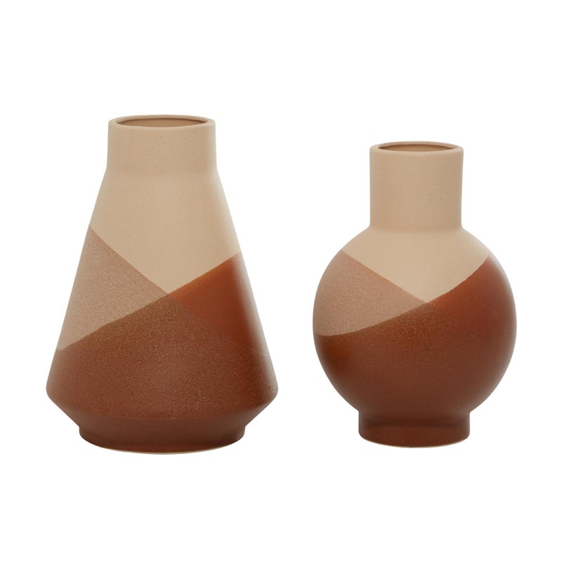 Deco 79 Ceramic Decorative Vase Centerpiece Vases with Terracotta Accents Set of 2 Flower Vases for Home Decoration 12 11H Orange