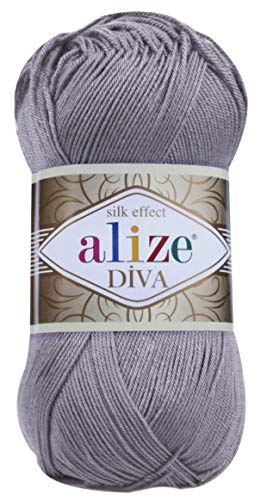 Alize Diva Silky Effect 100% Microfiber Acrylic Yarn 1 Ball skeins 100gr 383yds Color (348 - Smoky) - Image 5