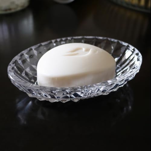 Iyulania Clear Glass Soap Dish, Oval Bar Soap Holder with Embossed Raised Sides for Bathroom, Sink and Kitchen - Image 3
