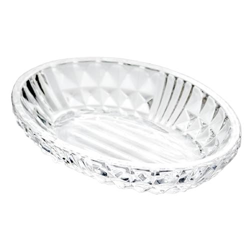 Iyulania Clear Glass Soap Dish, Oval Bar Soap Holder with Embossed Raised Sides for Bathroom, Sink and Kitchen - Image 1