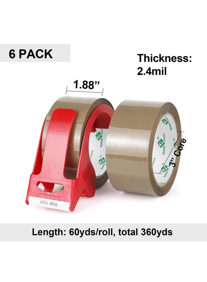 BOMEI PACK Brown Packing Tape with Dispenser, 2.4 Mil 1.88 Inch x 60 Yards, 6 Refills Rolls Packaging Tape for Moving, Shipping and Storage - Image 2