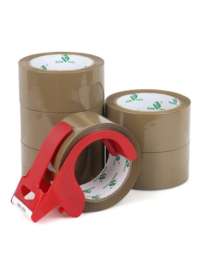 BOMEI PACK Brown Packing Tape with Dispenser, 2.4 Mil 1.88 Inch x 60 Yards, 6 Refills Rolls Packaging Tape for Moving, Shipping and Storage - Image 1