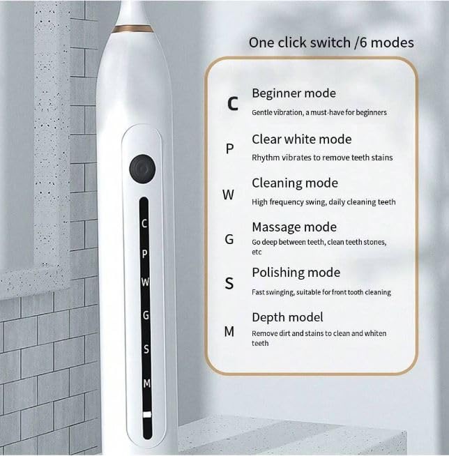 Calyrex USB Rechargeable Ultrasonic Tooth Brush with 4 Brush Heads 6 Cleaning Modes and Smart Timer IPX7 Waterproof Cleaning Toothbrushes for Adults and Kids - Image 5
