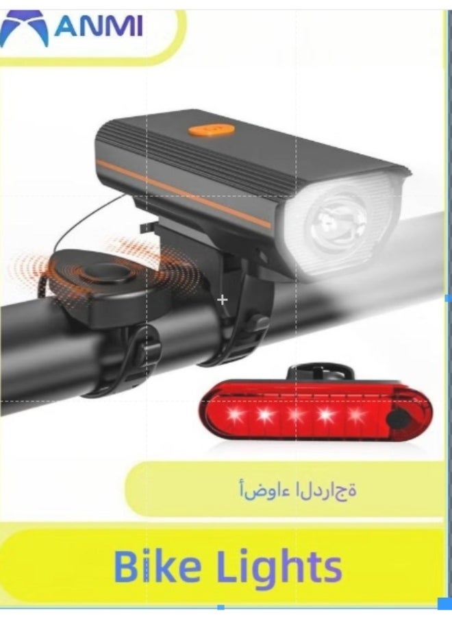 أنمي أضواء الدراجات مع القرن الكهربائي، أضواء الدراجات للركوب ليلاً، إكسسوارات الدراجات الجبلية للأطفال البالغين -ضوء الدراجات مع القرن والذيل