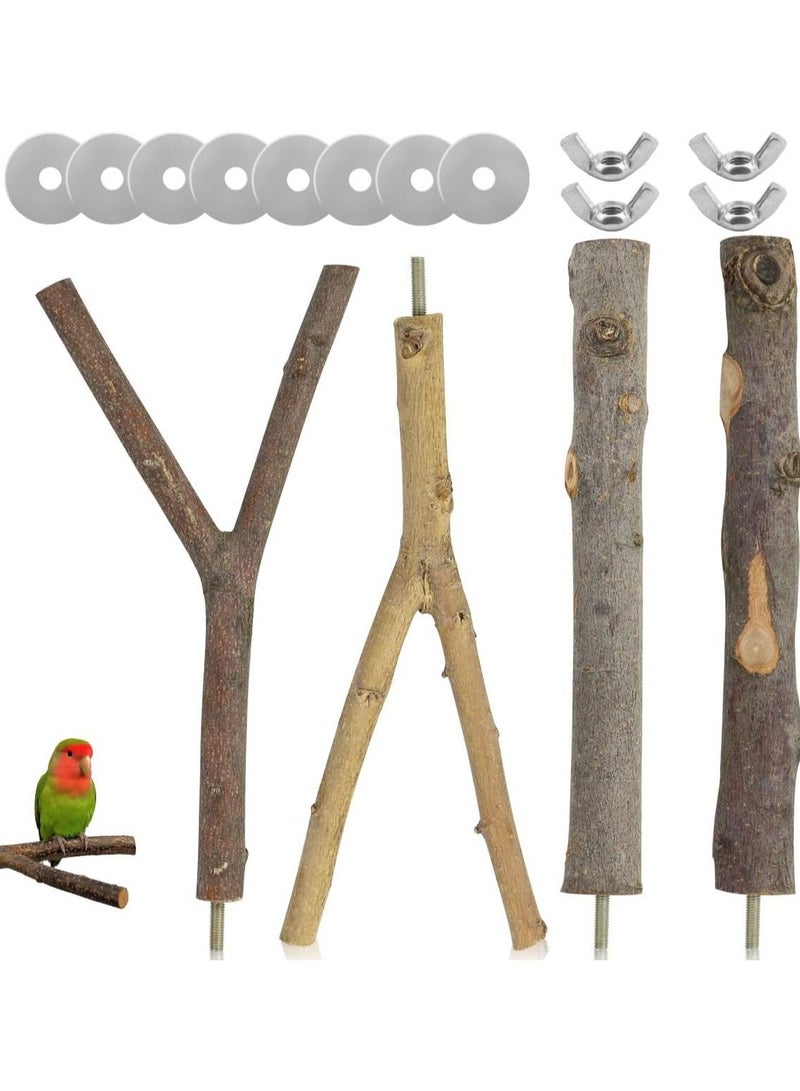 4 Pack Natural Wood Bird Perch Stand Y Shape Stand Wooden Branches Birdcage Stands Bird Perch Nature Wood Toys Small Medium Birds cage accessory for Parrotlets Budgies Cockatiels Parakeets Lovebirds. - Image 1