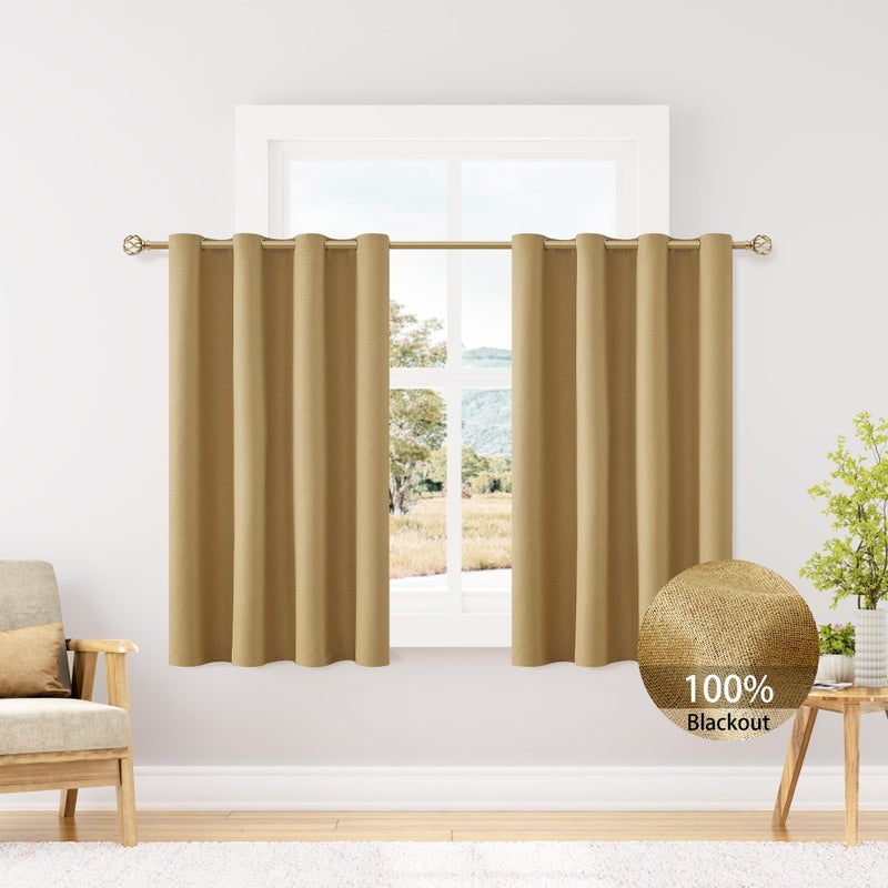ChrisDowa Linen Textured 100% Blackout Curtains for Bedroom  2 Panels Set Thermal Insulated Linen Curtains for Living Room  Privacy Grommet Window Curtains (Mustard Yellow  52 x 54 Inch) - Image 1