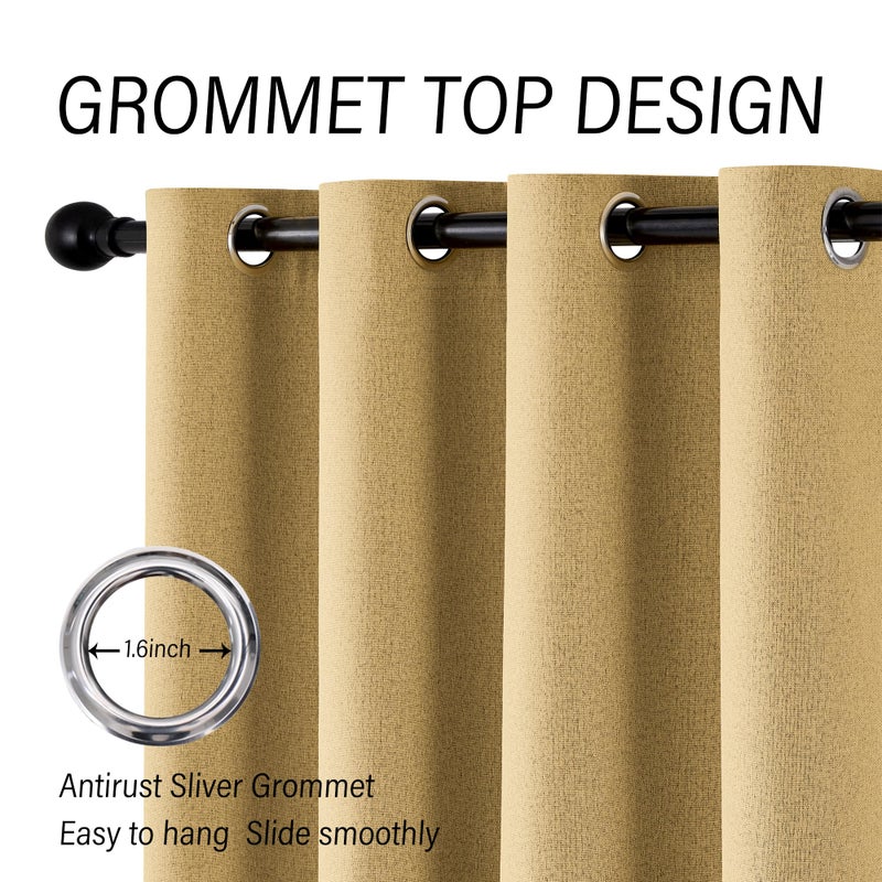 ChrisDowa Linen Textured 100% Blackout Curtains for Bedroom  2 Panels Set Thermal Insulated Linen Curtains for Living Room  Privacy Grommet Window Curtains (Mustard Yellow  52 x 54 Inch) - Image 5