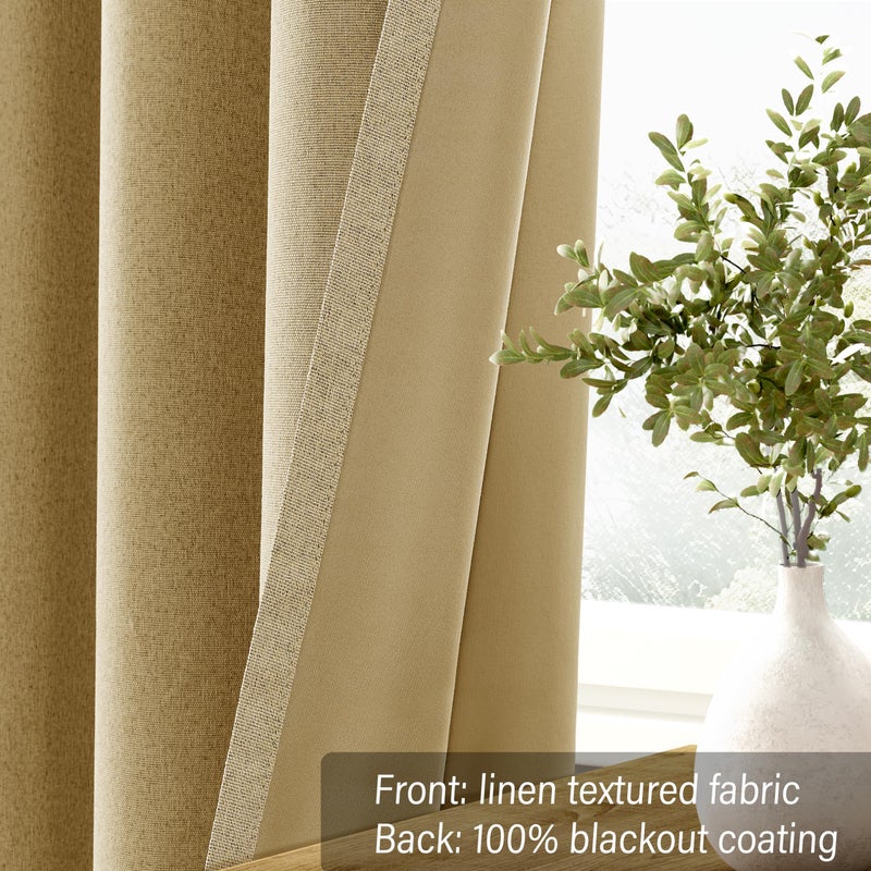 ChrisDowa Linen Textured 100% Blackout Curtains for Bedroom  2 Panels Set Thermal Insulated Linen Curtains for Living Room  Privacy Grommet Window Curtains (Mustard Yellow  52 x 54 Inch) - Image 3